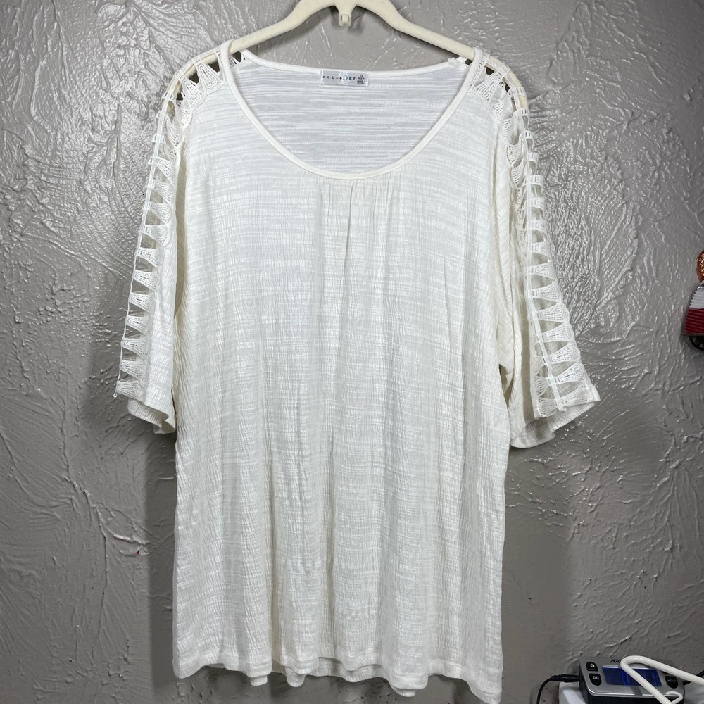 Retrology Womens Top Off White open Criss Cross Sleeves Stretch size 2X